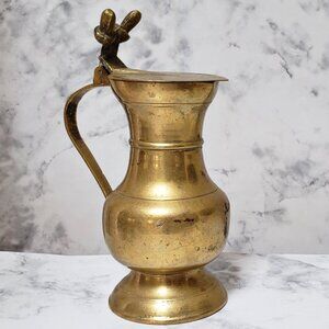 Vintage Brass Cream Pitcher Acorn Flip Lid Boho Home Decor Witchy Whimsigoth